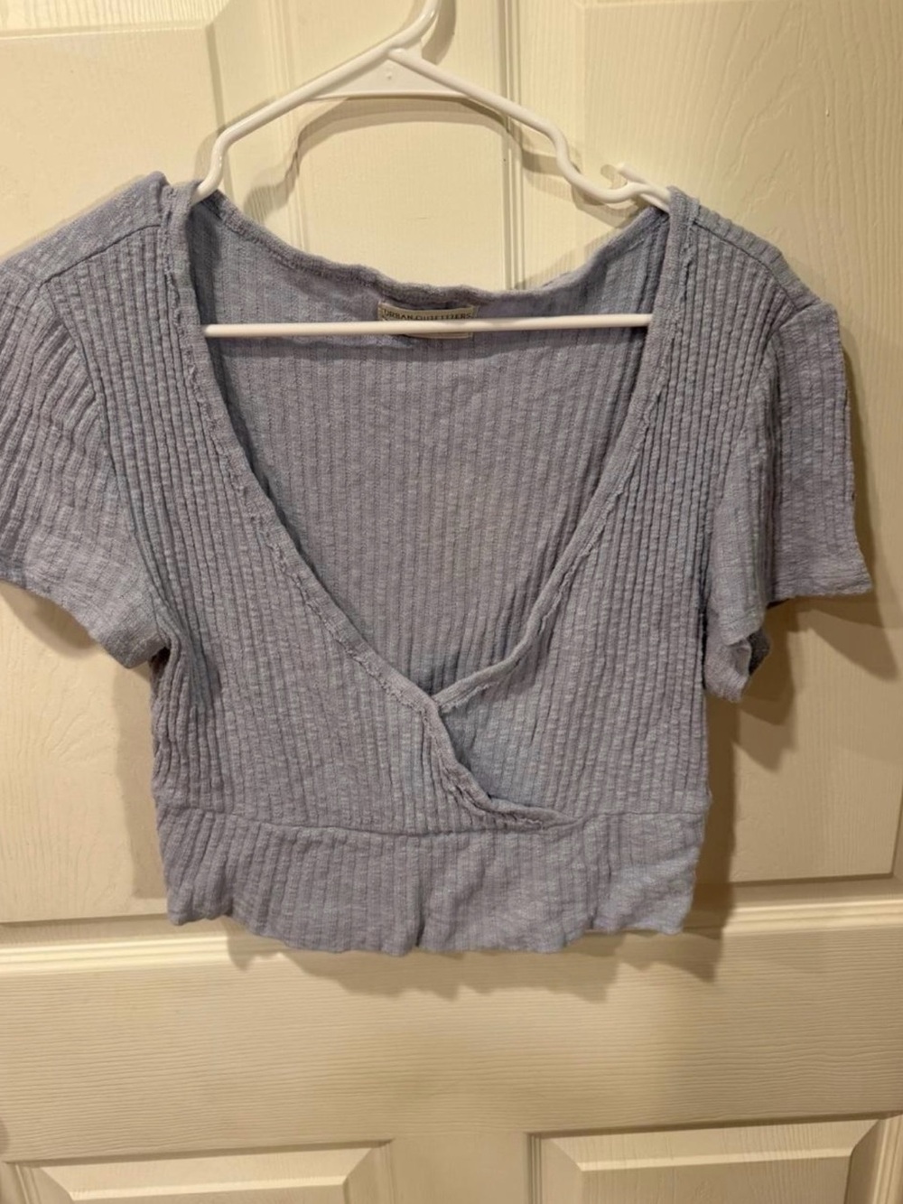 Urban Outfitters Light Blue Ribbed Wrap Crop Top